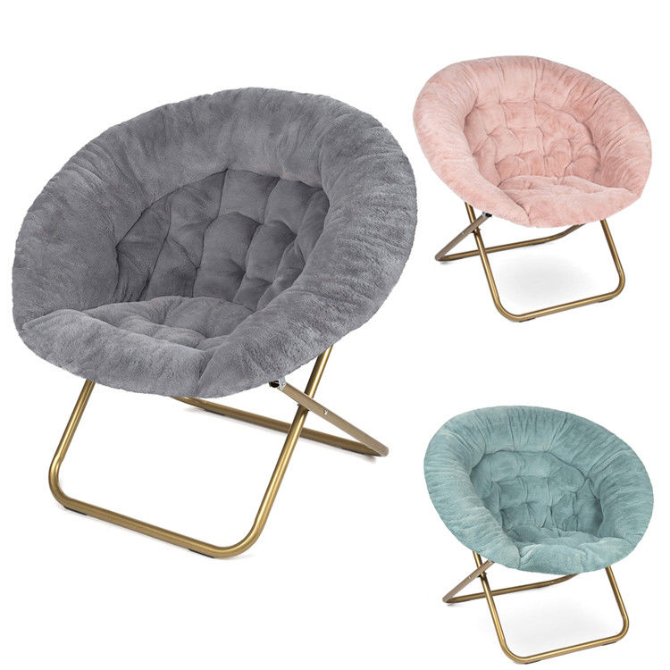 Camping Steel Legs Opvouwbare maan stoel voor volwassenen en kinderen Faux Fur slaapkamer schotel stoel