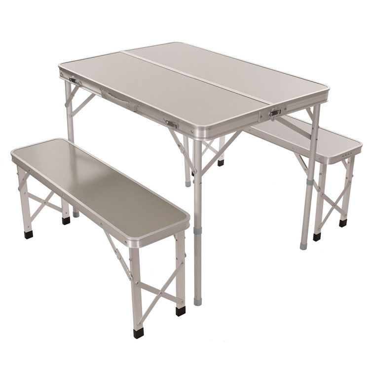 Opvouwbare buitentuin Patio Draagbare Aluminium Camping Eettafel en Stoel Set voor Barbecue Beach Picnic